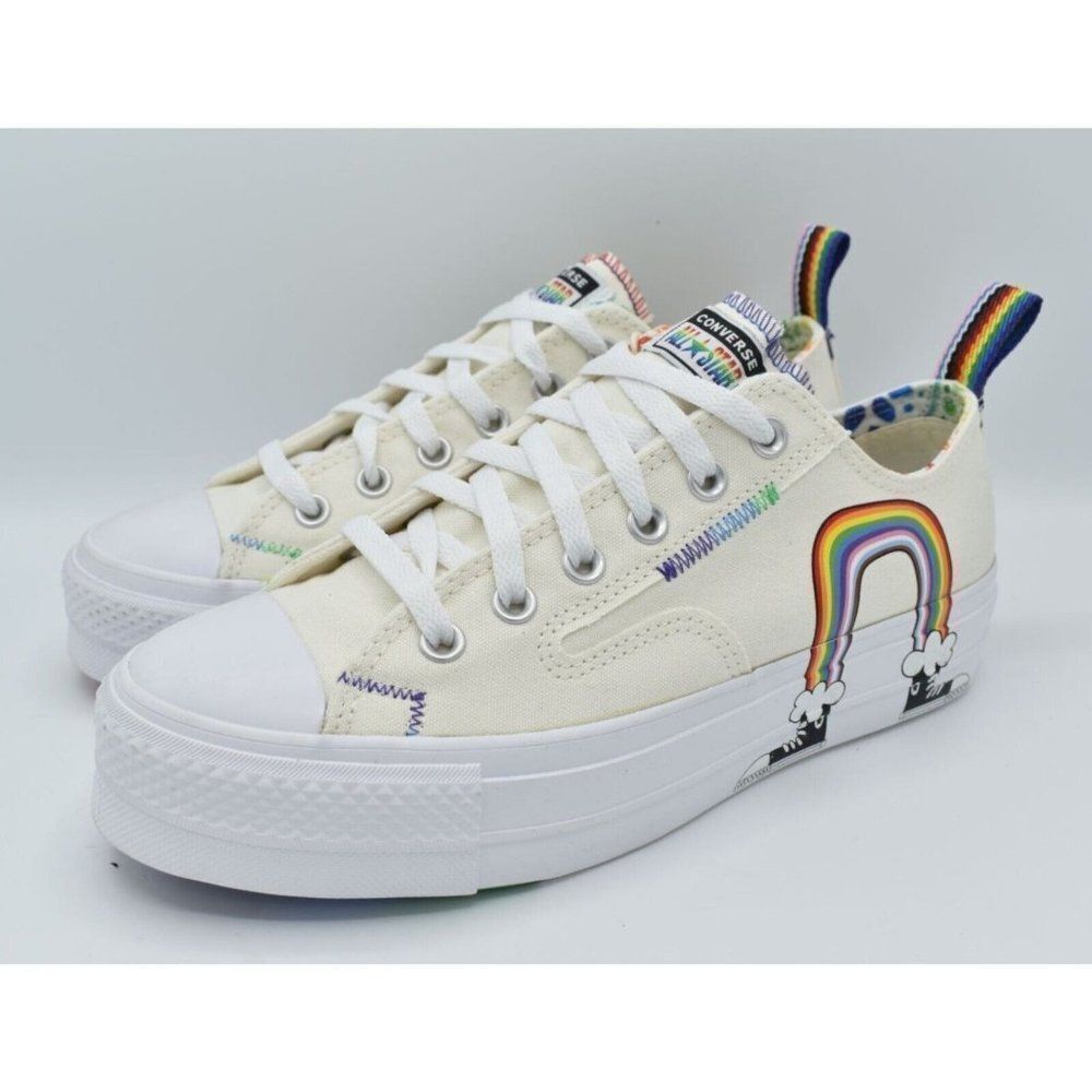 Converse Mens 9.5 Womens 11.5 Chuck Taylor All Star Lift Ox Platform Pride Shoes - Picture 3 of 11